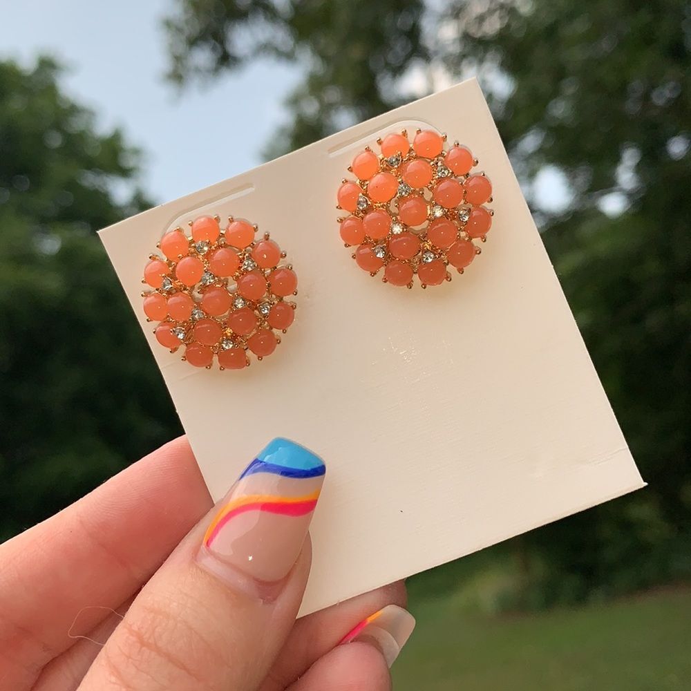 NEW Peachy Orange Sparkly Statement Stud Earrings